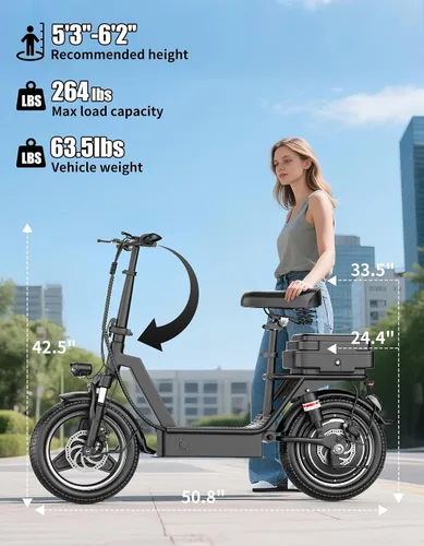 Vista 16 de Electric Scooter for Adults, 25MPH Top Speed, 35 Miles Max Range, 1000W Peak Motor, 48V 13Ah Battery, 14" E Scooter with Seat, Dual Suspension Oscuro