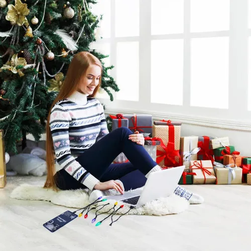 Vista 2 de Cable de carga para teléfono con luz navideña, cable de carga de bombillas de luces navideñas para automóvil, USB-A a tipo C de 55"/10 LED