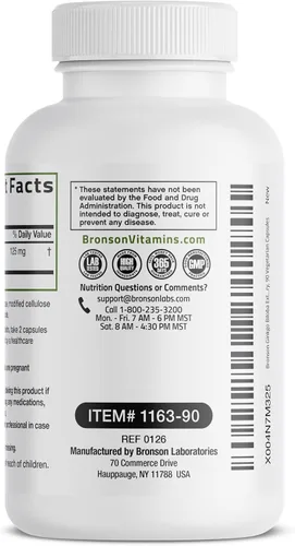 Vista 7 de Bronson Ginkgo Biloba Extra Strength Apoya la función cerebral y la memoria, 90 cápsulas vegetarianas Vegetariano, sin OMG, sin gluten, sin soja