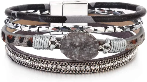 Vista 163 de FANCY SHINY - Pulsera de cuero estilo bohemio, pulsera de cuentas de cristal con cierre magnético, regalos de joyería para mujer