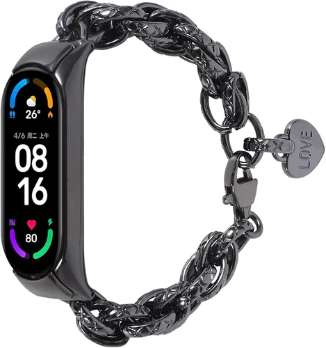 Vista 7 de Compatible con Mi Band 7, correa ajustable de 5.5 a 8.0 pulgadas, correa de acero inoxidable de repuesto para mujeres y hombres, correa de Barcelet