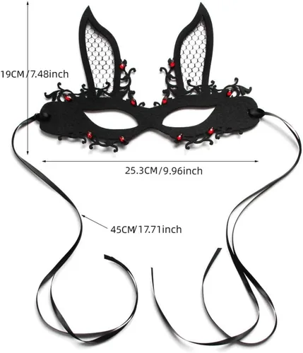 Vista 8 de Máscaras de conejo para mujer, máscaras de conejo, máscaras de media cara para cosplay, Halloween, Navidad, carnaval, accesorios de accesorios