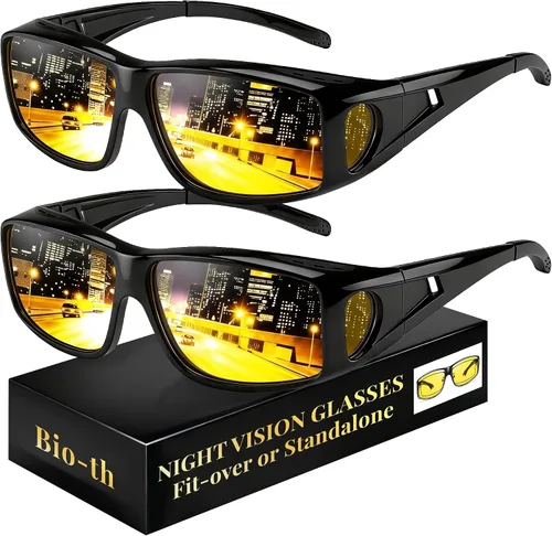 Vista 9 de Gafas de conducción de visión nocturna para hombres y mujeres, ajuste A01 Negro Claro