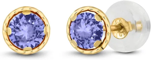 Vista 43 de Gem Stone King Aretes redondos de oro amarillo de 14 quilates con piedra natal Redondos de 0.157 in Aretes de oro para mujeres y hombres