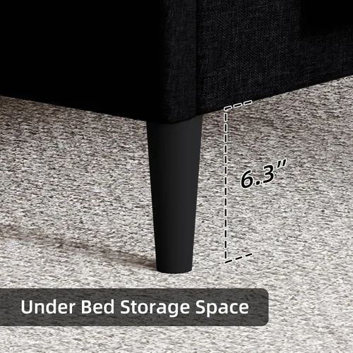 Vista 6 de HOMBCK Base de cama de tamaño individual con cabecera, base de cama tapizada con plataforma de lino para niños, base de cama de tamaño individual