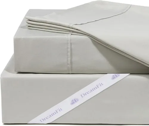 Vista 5 de DreamFit DreamCool Juego de sábanas 100% algodón Pima con tiras elásticas en las esquinas, 20 pulgadas de bolsillo extraprofundo, fabricadas en EE.
