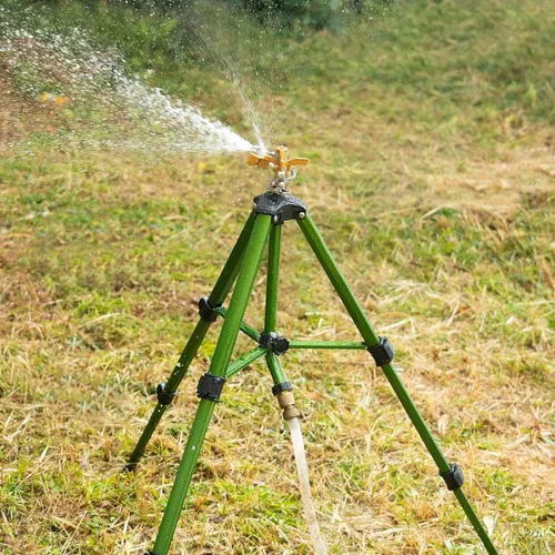 Vista 5 de Hourleey Aspersor de impacto en base de trípode, rociadores de latón resistentes para patio, césped, jardín, cobertura de área grande de 0 a 360