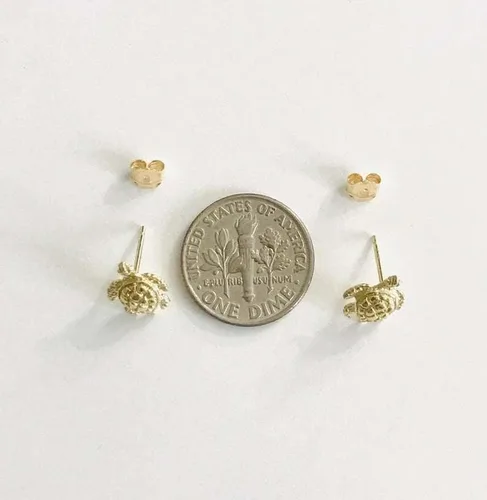 Vista 6 de 10K Real Gold Sea Turtle Stud 8 mm 10K Oro Real Aretes de Tortuga- TE828