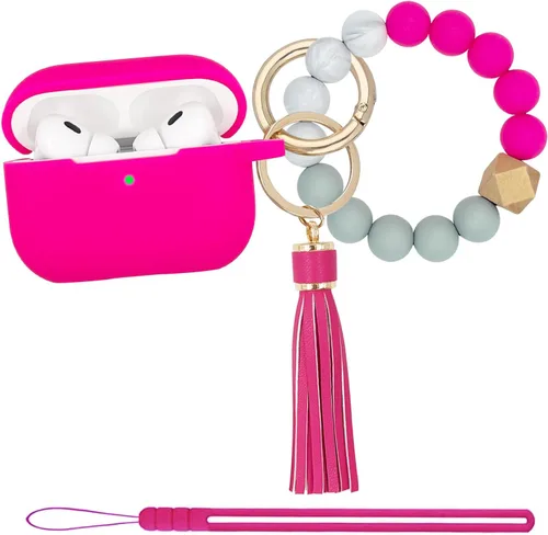 Vista 8 de Funda compatible con Airpods Pro de 2ª generación 2022, funda protectora de silicona suave con llavero de pulsera para Apple Airpods Pro 2 funda