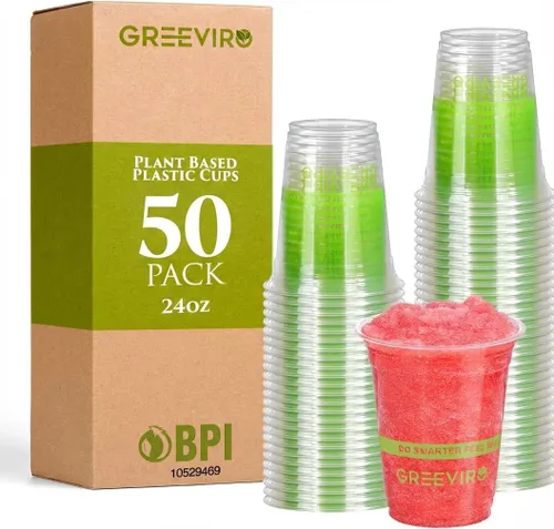 Vista 10 de Vasos de Plástico Transparente Compostables Ecológicos a Base de Plantas de 12 oz, Gruesos, Reutilizables, Desechables para Café Helado