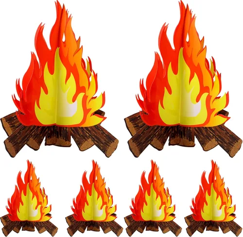 Vista 8 de Boao Juego de 6 decoraciones de llama falsa de fuego falso, decoración de campamento de cartón 3D, llamas artificiales, decoraciones de fuego