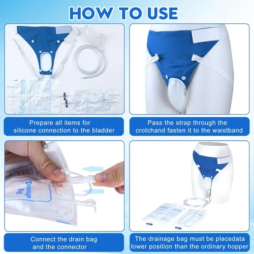 Vista 6 de Urinario masculino a prueba de fugas que incluye bolsa de orina de 33.8 fl oz/67.6 fl oz, tubo de 1,2 M y pantalones de soporte transpirables