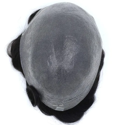 Vista 7 de HAIR NATURE Toupee para hombres, sistemas de reemplazo de cabello humano, 0.001 in piel ultra fina V-looped Jet Black piezas de cabello 8x10#1