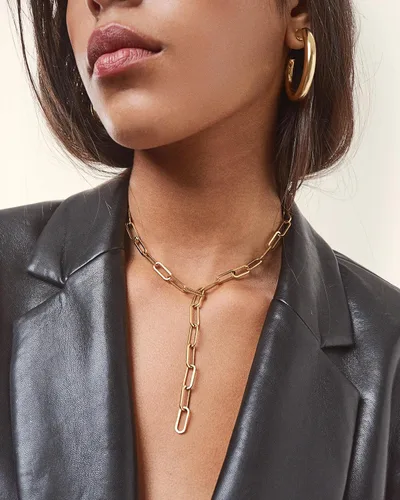 Vista 4 de Hey Harper Boss Babe - Collar de cadena de clip de papel, collar de eslabones de acero inoxidable impermeable, collar de oro para mujer, Acero
