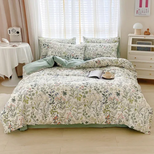 Vista 39 de Juego de funda de edredón con diseño floral, tamaño individual, color rosa y blanco, estampado de flores, estilo jardín, de algodón, estético