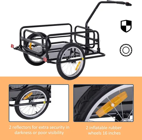 Vista 5 de Aosom Remolque de carga para bicicleta, remolque de bicicleta, carrito de bicicleta de alta resistencia, almacenamiento compacto plegable