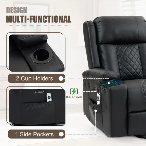 Vista 5 de Silla reclinable eléctrica para personas mayores con masaje por vibración y calefacción lumbar, sofá individual eléctrico de piel sintética