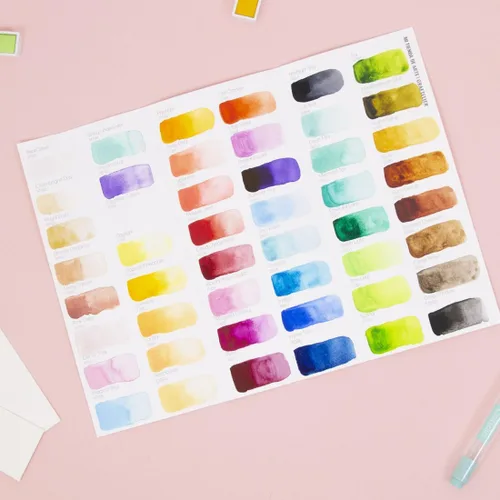Vista 7 de Craftelier - Pastillero de acuarela con surtido de 48 colores + pincel de agua con depósito de agua para caligrafía, letras o medios mixtos y otras