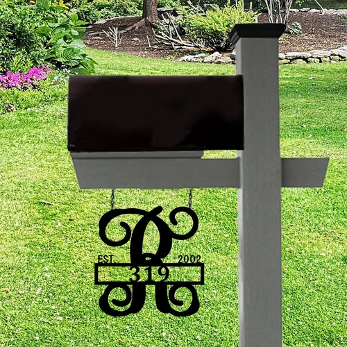 Vista 3 de PK Décor Letrero Personalizado de Dirección con Apellido e Inicial para Casa - Placa Personalizada para Buzón para Exterior del Hogar - 12 pulgadas