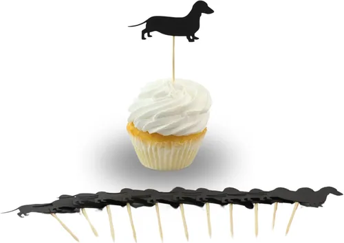 Vista 17 de Juego de 12 adornos para cupcakes de pastor alemán Decoración de pastel de perro negro hecho a mano Decoración de fiesta de cumpleaños