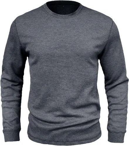 Vista 3 de Camisa básica para Hombre, Cuello Redondo, Camisa Informal, Camiseta holgada de Manga Larga Blusa Trabajo y Oficina