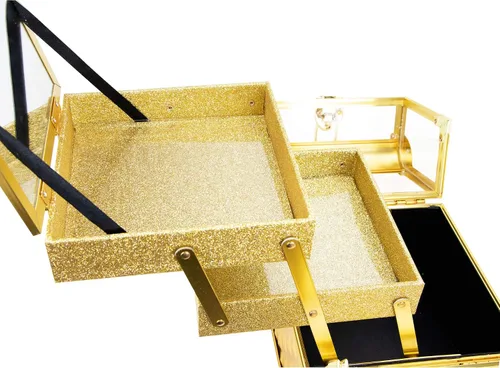Vista 6 de Ver Beauty Art Craft Tattoo Maquillaje Acrílico Mini Tren Caja Organizadora de Caja de Aluminio Dos Estantes Voladizos con Tapa Espejo Cerraduras