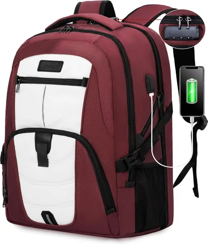 Vista 9 de Mochila grande de viaje y para laptop, es impermeable, antirrobo, con cerradura y puerto de carga USB, para negocios, hombres, mujeres, escuela