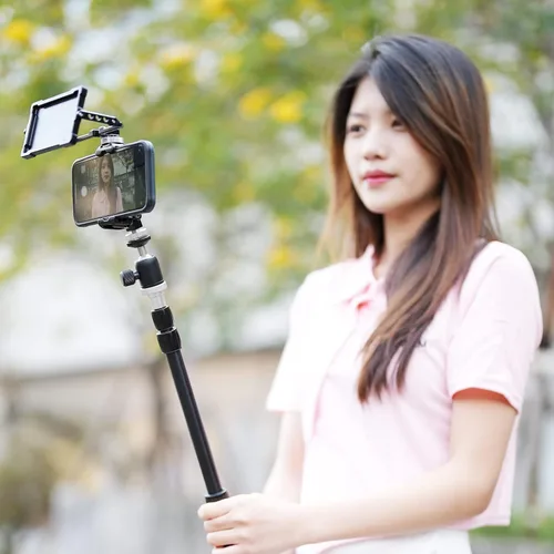 Vista 3 de NICEYRIG Plus - Kit de espejo para selfie con soporte de trípode de aluminio para iPhone 14/13/12/11 Pro, Pro Max, SE aplicable para YouTube Live