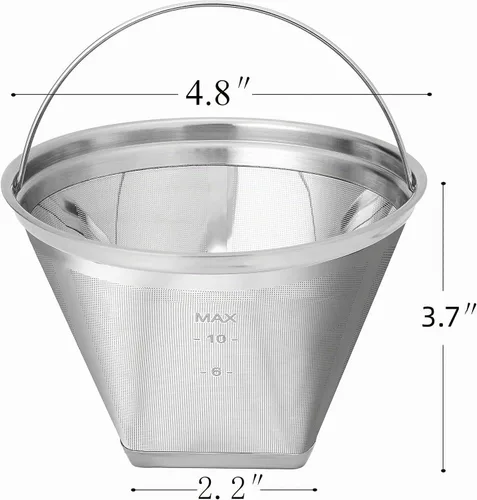 Vista 3 de Filtro de café reutilizable #4 en forma de cono permanente de 6 a 10 tazas de acero inoxidable para Cuisinart Maker Ninja Coffee Bar Brewer - Libre