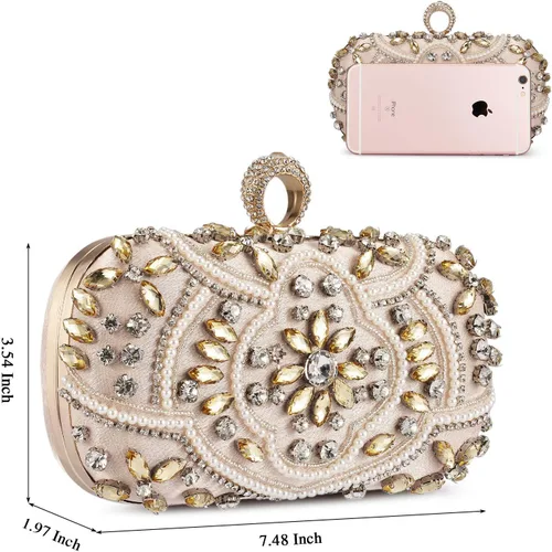Vista 3 de UBORSE Bolsos de mano de cristal con cuentas para mujer, bolsos de noche formales con diamantes de imitación para boda, graduación, cóctel, fiesta