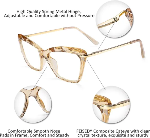 Vista 4 de FEISEDY Marco de gafas de ojo de gato, lentes transparentes, gafas para mujer B2440