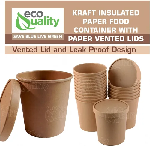 Vista 3 de EcoQuality [Paquete de 75] Contenedores desechables de papel kraft para sopa de 32 onzas con tapas ventiladas, recipientes de helado de cuarto
