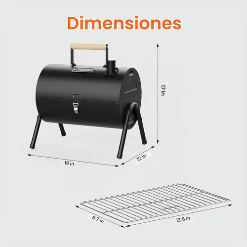 Vista 7 de Parrilla de carbón portátil con rejilla de calentamiento, mango de madera, parrilla de barbacoa de mesa para barbacoa al aire libre, camping