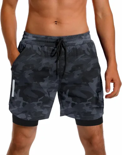 Vista 6 de Milin Naco Pantalones cortos de entrenamiento 2 en 1 para hombre con forro de 7 pulgadas, pantalones cortos de gimnasio para hombres, pantalones