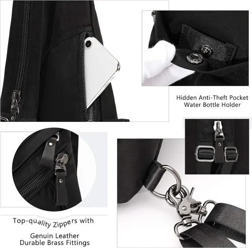 Vista 4 de KL928 Bolso bandolera de lona Mochila pequeña cruzada de hombro, mochila casual para hombres y mujeres