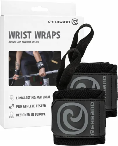 Vista 10 de Rehband Muñequera 1 par, muñequeras para levantamiento de pesas, entrenamiento de 18 pulgadas, muñequera, muñequeras cómodas y estabilizadoras