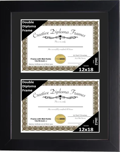 Vista 22 de Creative Picture Frames Marco de diploma doble clásico negro de 6 x 8 pulgadas con vidrio negro y colgador de pared instalado