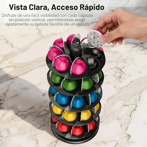 Vista 7 de EVERIE Organizador giratorio de cápsulas de café para carrusel compatible con 40 cápsulas Nespresso Vertuoline (negro)