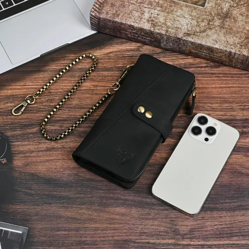 Vista 90 de Genuino Caballo Loco Cuero Regalo de Viaje Moneda Bolsillo Tarjetero Organizador Largo Cadena Rfid Cartera Monedero Con Broche Para Hombres Hombres