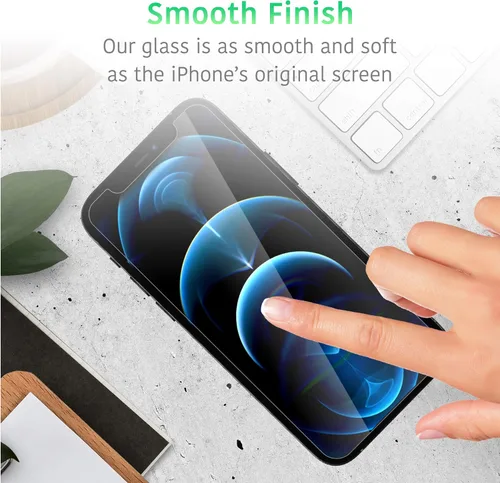 Vista 3 de TalkWorks Protector de pantalla de vidrio templado prémium para iPhone 12/12 Pro, iPhone 13/13 Pro, iPhone 14 – Incluye bandeja de instalación