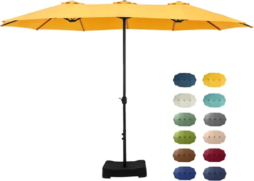 Vista 11 de GREEN PARTY Sombrilla de patio rectangular de 15 pies con base incluida, sombrilla de mesa de doble cara con manivela, sombrillas grandes