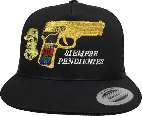 Vista 2 de JGL EL Chapo GUZMÁN Y SU PISTOLA SOMBRERO Negro MALLA El Snapback, Negro