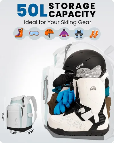 Vista 2 de OutdoorMaster Bolsa para botas de esquí de 50 l - Mochila de viaje para botas de esquí y snowboard con compartimento para casco Exterior e