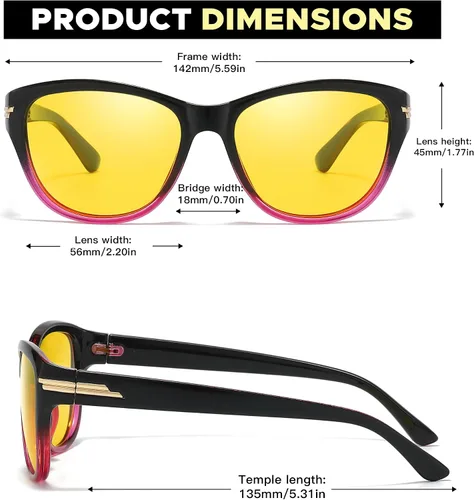 Vista 3 de LVIOE Lentes de conducción nocturna para mujeres y hombres, antirreflejos, polarizados, amarillos, lentes de visión nocturna para la noche, LN2317