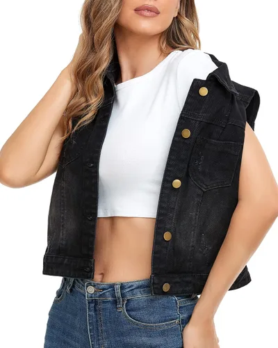 Vista 2 de Xeoxarel Chaleco de mezclilla para mujer, chaqueta vaquera sin mangas (XS-XXL)