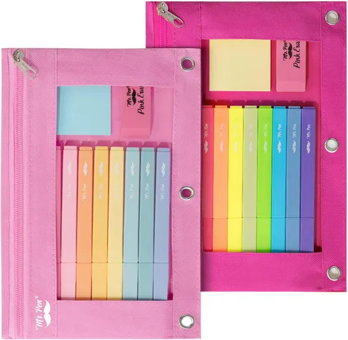 Vista 23 de Mr. Pen Estuche de tela para lápices con 3 agujeros para carpeta, color negro, juego de 2