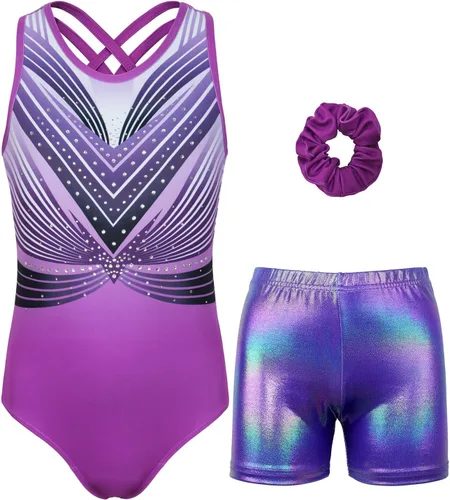 Vista 95 de MODAFANS Leotardos de gimnasia para niñas brillantes para bailar ballet, pantalones cortos con espalda cruzada
