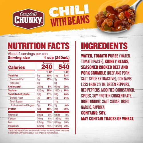 Vista 2 de Campbell's Chili grueso con frijoles, 19 onzas (paquete de 2)