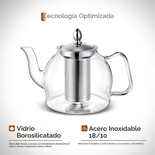 Vista 2 de HIWARE Tetera de vidrio de 33.8 fl oz con infusor extraíble, hervidor de té seguro para estufa, juego de té de hojas sueltas y florecientes