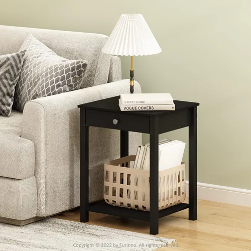 Vista 2 de Furinno Classic - Mesa auxiliar con cajón, paquete de 1 unidad, americano